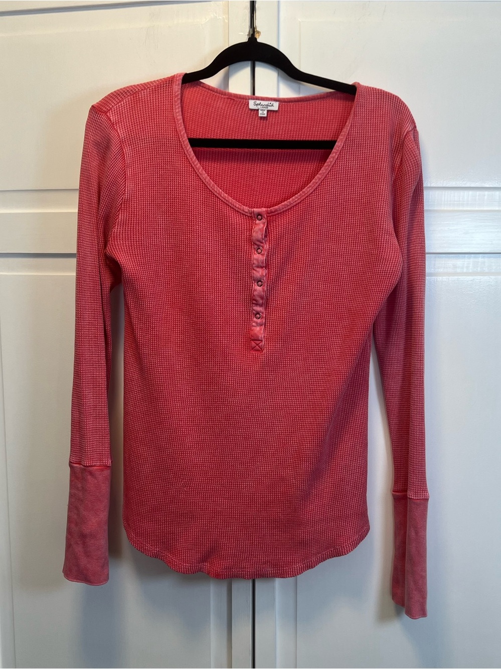 Splendid Coral-Pink Waffle Henley Long Sleeve Top Size Large